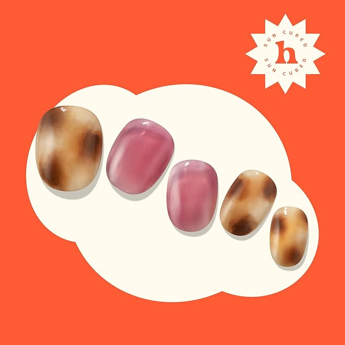 Heyhae Semi Cured Gel Nail Strips | No LED Lamp Needed | Summer, Marble, Red | Easy Apply & Remove, Salon Quality | Includes 28 Strips, 1 Prep Pads, Nail File & Wooden stick - Hey, She Ate