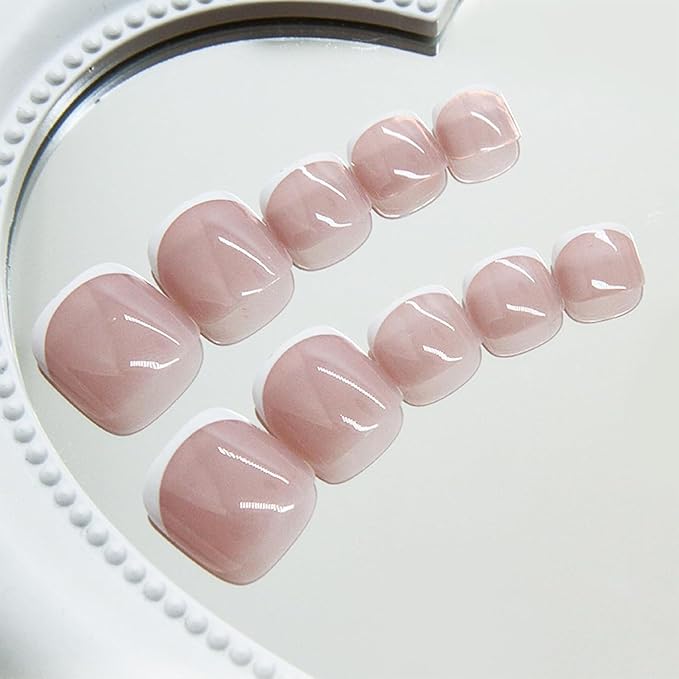 120Pcs French Tip Press on Nails Short Square Fake Nails Chrome Mirror Acrylic Nails Glossy Nature Artificial False Nails Nude Glue on Nails for Women Girls Manicure Nails Decoration