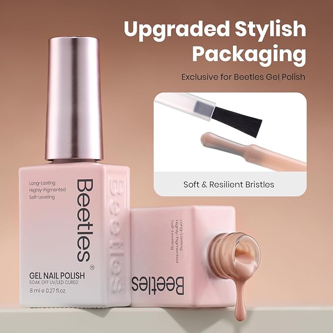 Beetles Nude Brown Gel Nail Polish - 8ml Hema Free Natural Nude Jelly Gel Polish Nail Concealer Fall Color Sheer Translucent Effect Soak Off UV Oat Latte Collection Nail Art Manicure Gift for Women