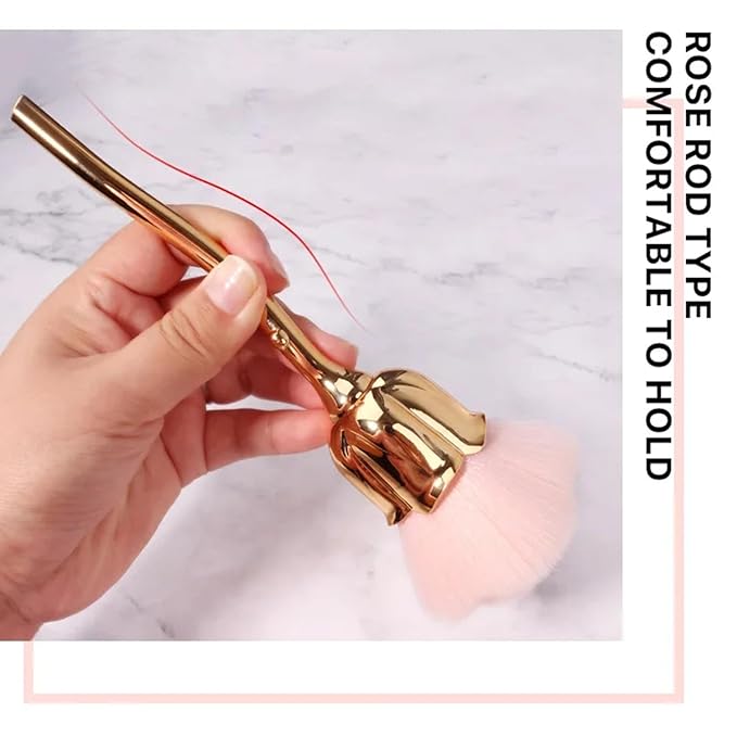 WOKOTO 2pcs Red And Gold Rose Shape Nail Dust Brushes Make Up Brush Set Nail Art Powder Remover Brushes Soft Foundation Brush Cleaning Dust Cleaner Brush For Nail Trimming Cleaning Tools For Nails