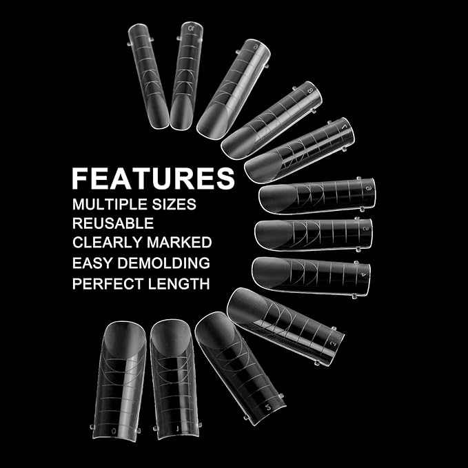 120 Pcs Dual Nail Forms,Matte Square & C-Curved Extension Poly Nail Gel Nail Molds 12 Sizes for Gel Glue, Full Cover Nail Art Design Salon & DIY