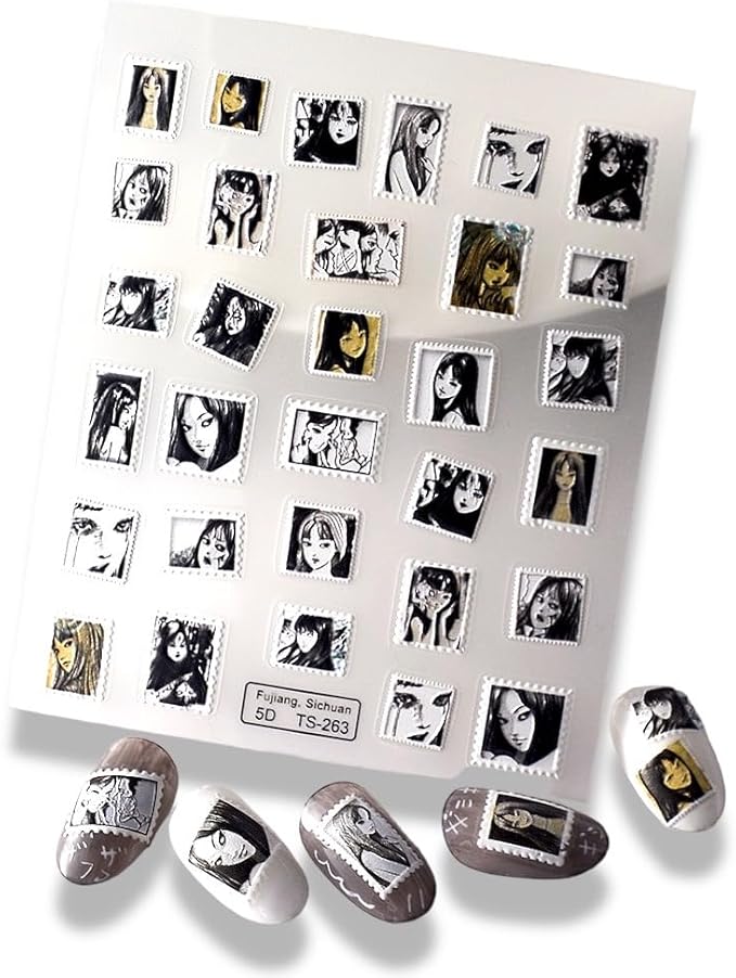 5D Anime Nail Sticker Junji Ido Sticker 5D Halloween Nail Sticker Anime Nail Sticker Cat Nail Sticker Dog Nail Sticker Halloween Nail Decor Embossed Nail Art Stickers Decals (IDO)