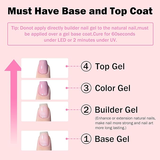 Builder Gel for Nails, 15ml 7 in 1 Builder Gel Nail Polish, LED Lamp Cured for Clear Rubber Base & Strengthener Extensions, Thickening, Repair, Salon-Quality DIY Manicure (Clear)