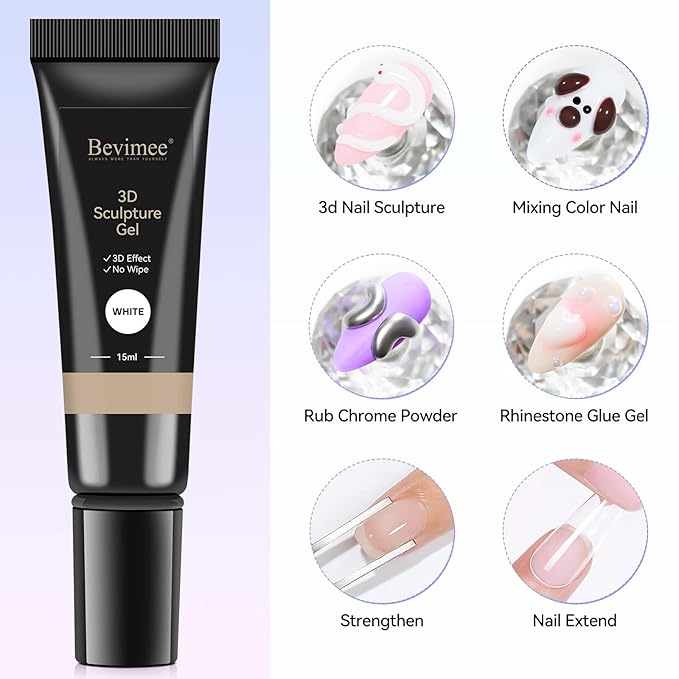 3D Nail Gel, White Sculpting Gel for Nail Art No Wipe Molding Gel Carvine Gel For Nails, Drawing Gel Liner for Nail Design Embossing Nail Tube Decoration DIY Manicure Home