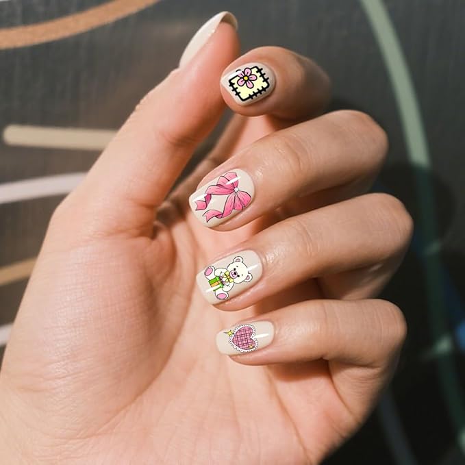 PH PandaHall 3pcs Cute Bear Nail Stamping Plates Bows Heart Nails Art Stencils Butterfly Fruit Mushroom Manicure Art Templates Lovely Sweet Style Nails Image Plates for Women Manicures Salon Design
