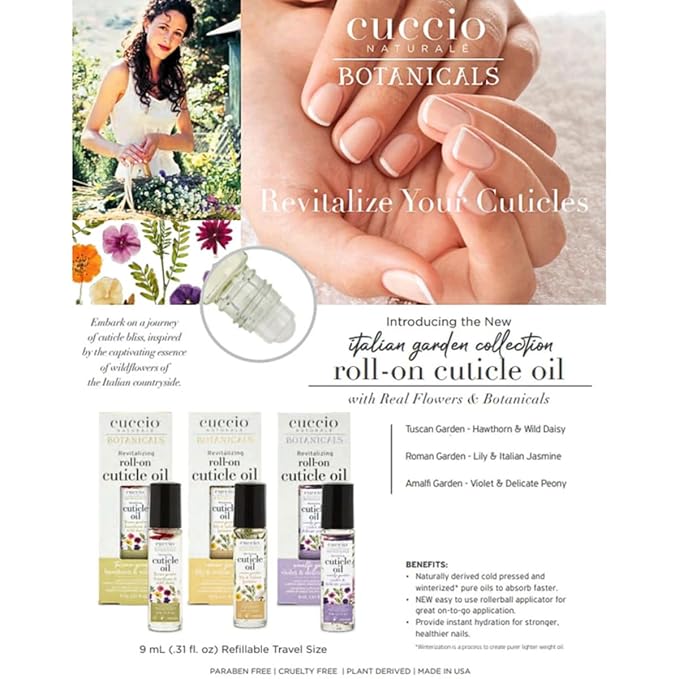 Cuccio Naturale Roll-On Cuticle Oil – Violet & Delicate Peony Scent, 9mL Travel Rollerball – Revitalizing Cold-Pressed Oils for Dry Cuticles, Nourishing Hydration with Real Flowers & Botanicals
