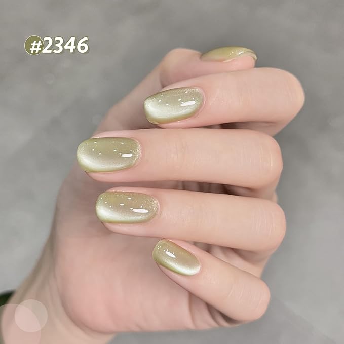 GAOY Cat Eye Gel Nail Polish Set with Magnet for Jelly Green Glitter Holographic Cat Eye, Salon Gel Manicure and Nail Art DIY at Home, Mint Green