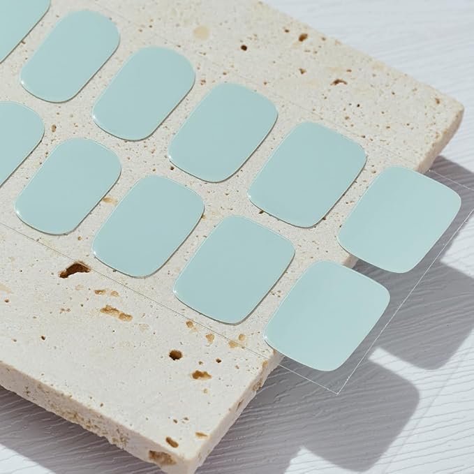 Arte Clavo Semi Cured Gel Nail Strips, 20 Pcs Gel Nail Stickers with UV Light Required, Salon Quality, Long Lasting, Easy Apply and Remove (Light Turquoise)