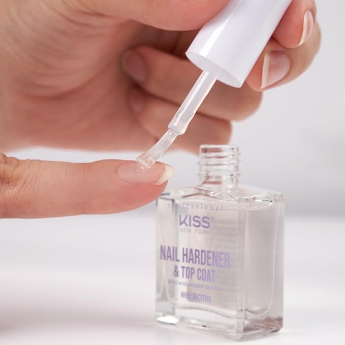 Kiss New York Nail Hardener & Top Coat, Infused with Biotin, Strengthen Nails, Protect Nails, Avoid Breaking and Splitting, Made in Korea