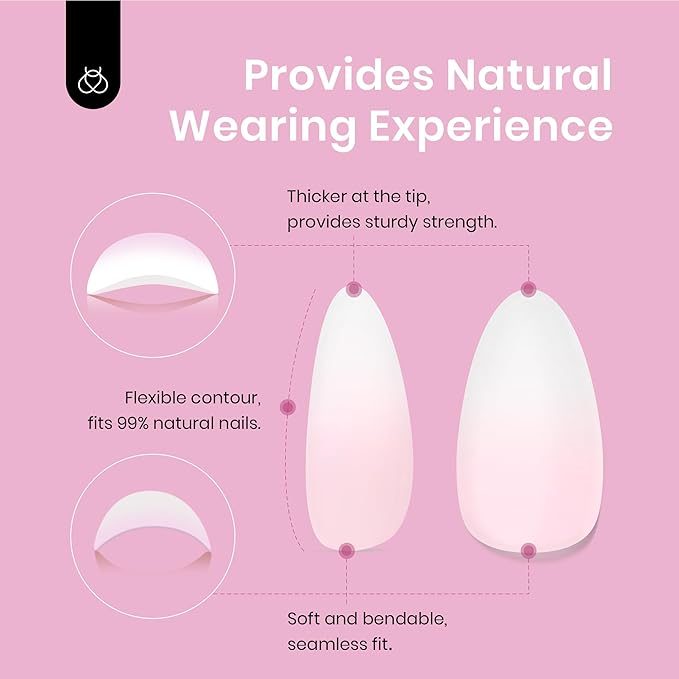 Beetles French Tip Press On Nails, 16 Sizes 224 Pcs Ombre Pink Extra Short Almond Press On Nails 4 In 1 Gel Nail Tips Pre-Applied Primer Base Soak Off Uv Nail Extension Gift for Women
