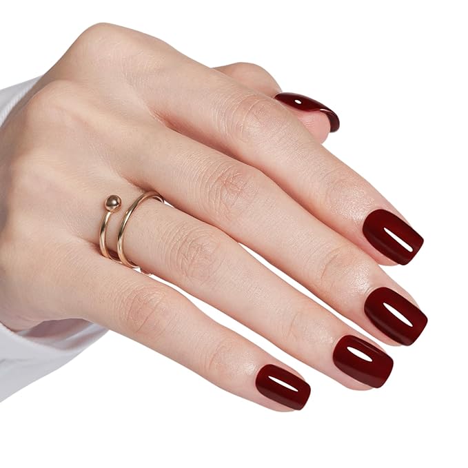 Modelones Extra Short Press on Nails, Dark Red Squoval Fake Nails, Reusable Nail Kit with Nail Glue Adhesive Tabs Mini Nail File, Nails Press Ons 32Pcs 16 Sizes, Spring Women Girl Gift