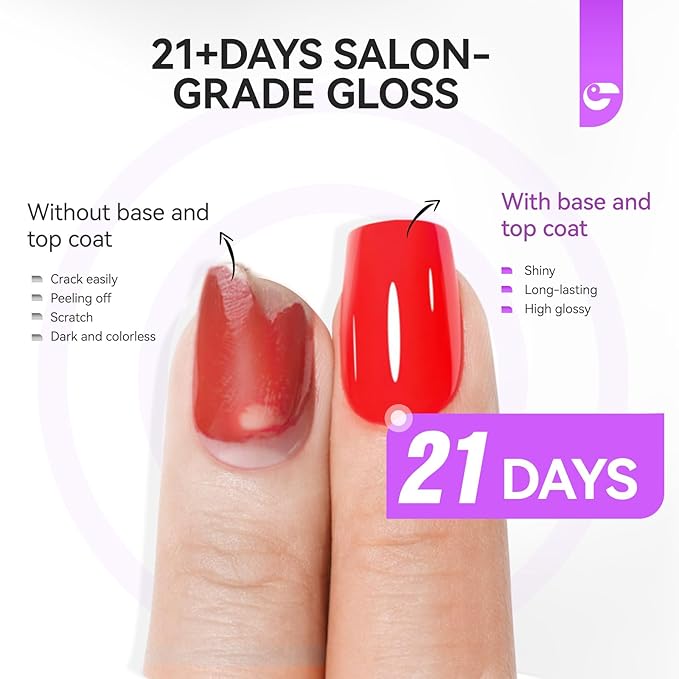 gelike ec Base Gel Top Coat Set: 2x100ml Hema Free Great Value Refill for Nail Techs Manicure Salon Store Compatible with All Gel Nail Polish & Acrylic Nails