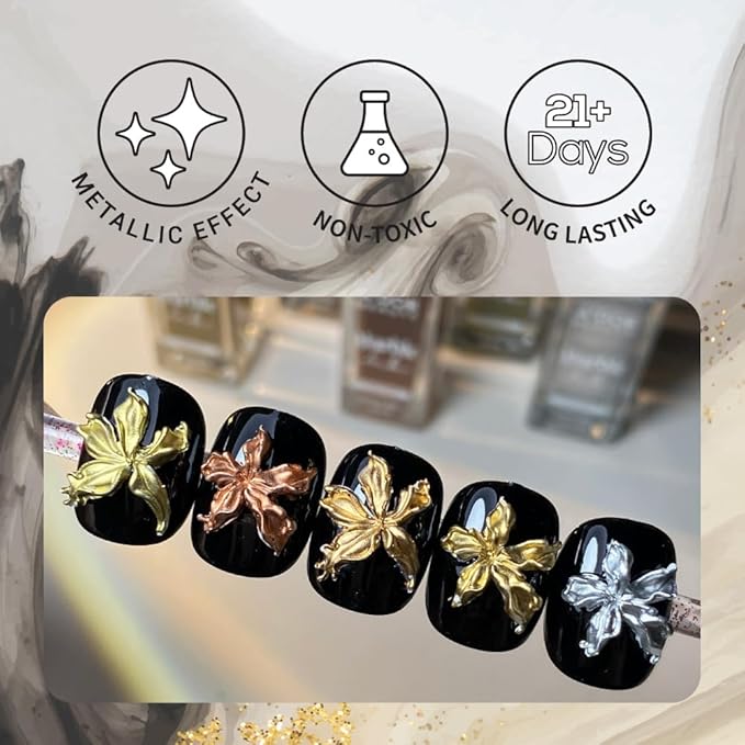 A'DOR BEAUTY Marble Ink for Nails Set - 12 Watercolors & 5 Metallic Shades, Blooming Gel Magic Nail Polish, Nail Art Supplies for Marbling, Veining & Abstract Nail Design - Metallic Marble Gold