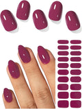 Semi Cured Gel Nail Strips (Purple-Red), Fall, 20 Pcs Gel Nail Wraps, Stickers, Salon Quality, Works with Any Lamps
