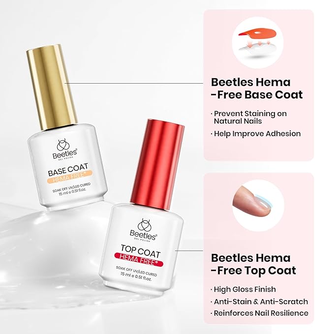 Beetles HEMA Free Builder Gel for Nails, 3 Pcs Glitter Pink Builder Nail Gel with Gel Top and Base Coat Set for Gel Polish Long Lasting Strengthening Safe Low-Sensitivity Formula Nail Gifts for Women