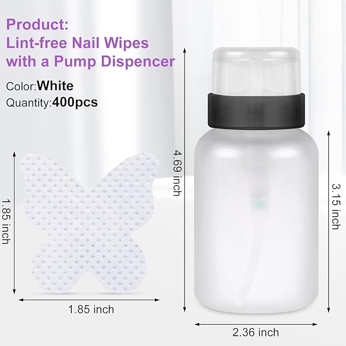 400pcs Nail Cotton Pads 1 Pull-Off Pump-Style Bottle Suitable for Nail Care Wipes, Nail Cleaning Pads, Mascara Extension Glue Cleaning Wipes, and Nail Care Product Sets (White)