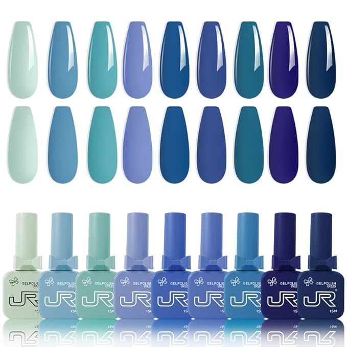 JR Nail Gel Polish 9pcs 15ml Set Blue Winter Serise Gel Polish Kit UV LED Soak Off Polish Nail Art Manicure Salon Diy Home Gift I
