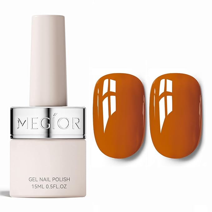 MEGIOR Fall Pumpkin Gel Nail Polish 0.5 Fl Oz Burnt Orange Soak Off UV LED Lamp Light Cure Gel Polish Kit for Salon and Nail Art Starter Manicure DIY at Home