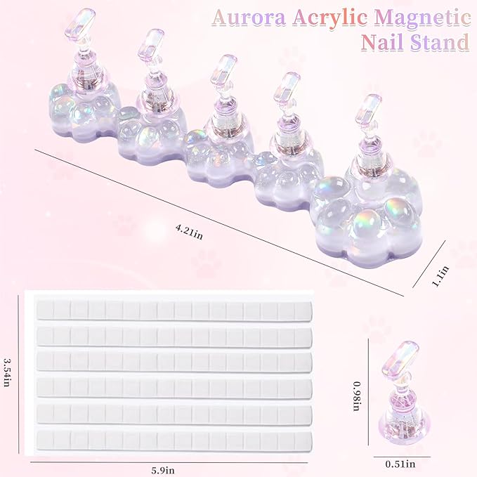 lootaan 2 Set Nail Holder for Painting Nails ,Fake Nail Tips Training ,Aurora Acrylic Nail Stand for Press on ,Nails Display with 96 Pcs Reusable Adhesive Putty (Laser purple)