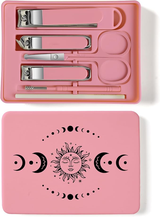 6-Piece Nail Clipper Set with Nail File, Tweezers and ingrown toenail Removal kit Travel Nail kit for Men and Women (Moon Pink)
