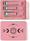 6-Piece Nail Clipper Set with Nail File, Tweezers and ingrown toenail Removal kit Travel Nail kit for Men and Women (Moon Pink)