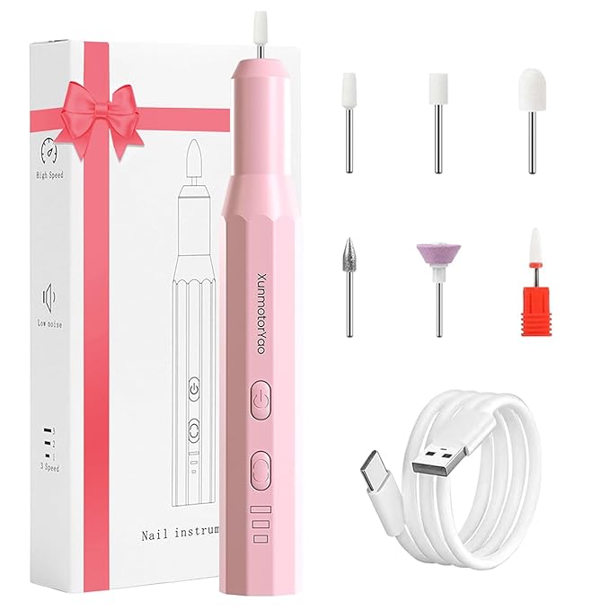 Cordless Nail Drill Kit,Electric Nail File for Acrylic Gel Nails 3 Speeds Adjustable Rechargeable Electric Nail Tools Manicure and Pedicure Kit for Home&Salon(Pink)