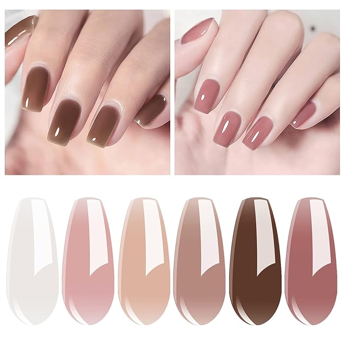Vishine Gel Nail Polish Starter Kit with 36W UV LED Nail Lamp Speed Dryer Manicure Tools Set of 6 Sheer Milky White Neutrals Skin Nude Jelly Transparent Colors Gel Polish Base and Top Coat #055