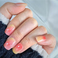 Peach Blush Fruit Gradient Press on Nails Short Almond, Glossy Nude Pink Ombre Fake Nails for Women, Reusable Full Cover Acrylic Stick on Nails for Summer Vacation & Daily Aesthetic Manicure