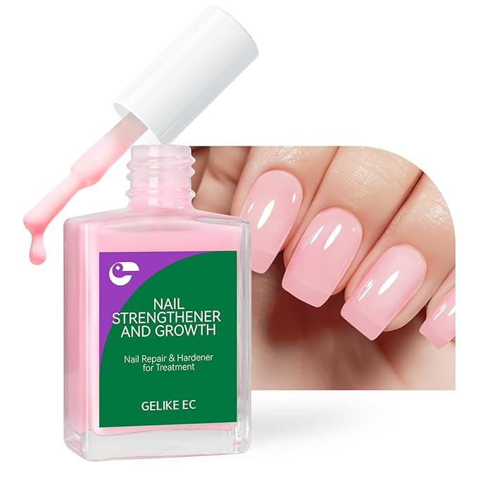 Gelike EC Nail Growth Treatment: Milky Pink 15ml Natural Nail Strengthener for Weak and Damaged Nails - Protein Nail Hardener for Home Salon Outdoor