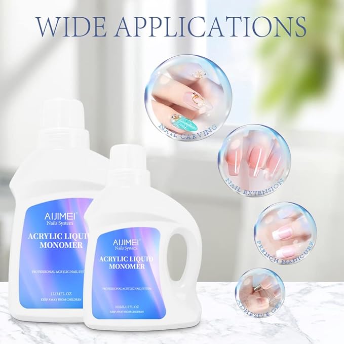 AIJIMEI Acrylic Monomer Acrylic Liquid Acrylic Liquid Monomer For Acrylic Powder Acrylic Nail Liquid Monomer For Acrylic Nails Acrylic For Nails Powders & Liquids Acrylic Nail Powder (34 FL.OZ/1L)