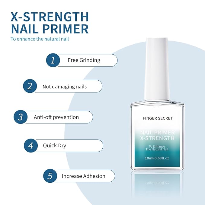 Nail Primer X-Strength, 18ml – Professional Nail Pre Base Coat for Long-Lasting Manicures Stronger Gel & Acrylic Nails Art Supplies, Prevents Lifting & Chipping