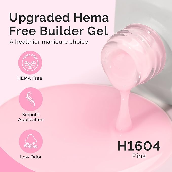 MelodySusie Hema Free Pink Builder Nail Gel for Nails Thickening, 0.5 Fl Oz, Soak Off UV Extension Gel, Nail Art Design Salon DIY Manicure at Home for Women H1604