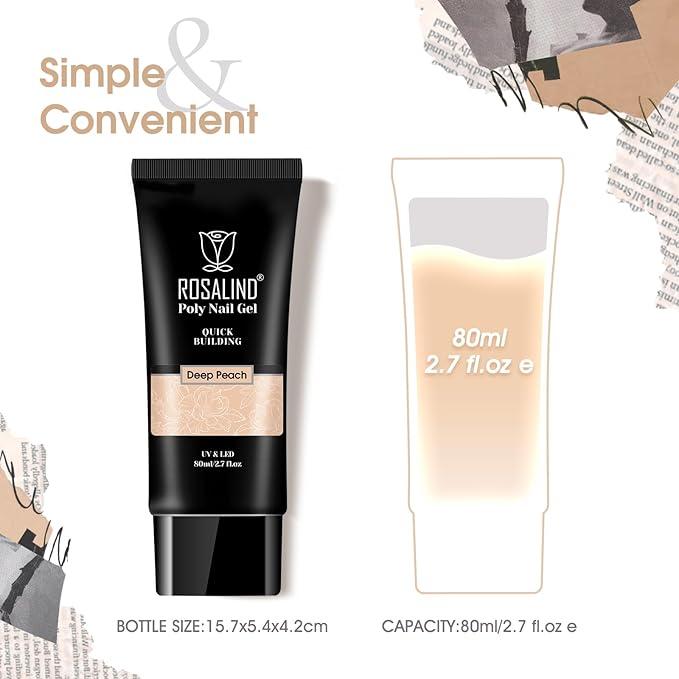 Nude Poly Nail Gel, ROSALIND 2.7 oz Nude Poly Extension Gel Builder, Nail Thickening Extension Easy to DIY Use Need UV Lamp