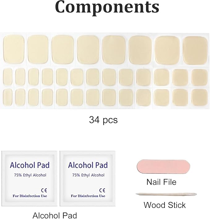 34 Pcs Semi Cured Gel Toe Nail Strips Gold Gel Nail Stickers Full Cover Gold Nails Wraps Self Adhesive Toe Nails Polish Strips Stickers for Women UV/LED Light Required