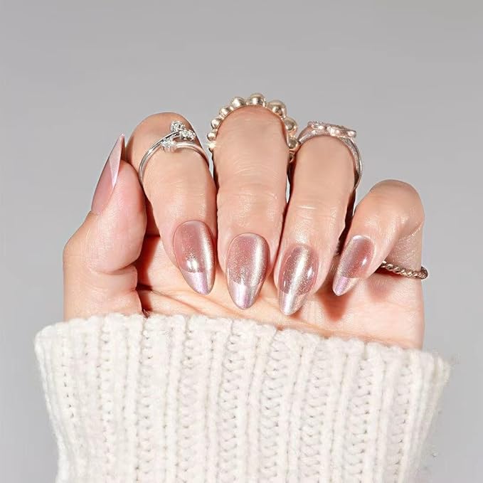 30Pcs Almond Press On Nails - Supremely Fit & Natural Soft Gel Almond Nails,15 Sizes, Reusable Fake Nails Kit with Gift Box for Women (C-French)