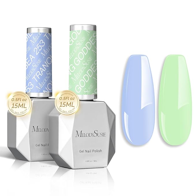 MelodySusie Thick Gel Nail Polish Set- 2 Pcs 15ML Baby Blue & Macaron Green Gel Polish Set Soak Off UV LED Christmas Gift for Women Nail Art Manicure Salon DIY Nail Design Decoration at Home