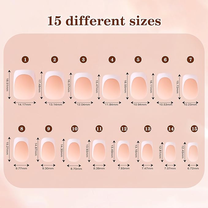 150pcs Skin Tones French Tip Press on Nails, Short Square Soft French Gel Nail Tips in 15Sizes, Pre-lasting Acrylic Fake Nail Tips, Soak Off False Nail Tips Extension for Women Nails Diy