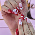 Press on Nails Red - Medium Almond Fake Nails with Heart Bow Design - French Tip False Nails Press ons - for Women 24 Pcs