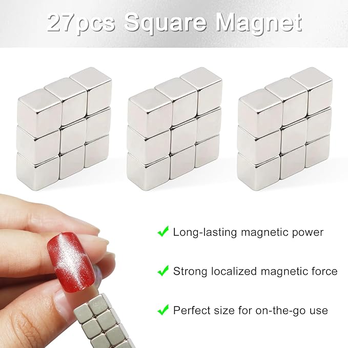 Allstarry Nail Magnets for Nail Art, 27pcs Square Magnet for Cat Eye Gel Polish Cube Magnets Block Cateye Magnet for Nails Cat Eye Magnet Tools Magnetic Nail Tool for Nail Art Salon or Home
