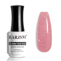 RARJSM Nude Glitter Rubber Base Gel Nail Polish Rose Pink Sparkle Rainbow Iridescent Sheer Rubber Base for Nails Brush on Extend Builder Hard Gel Curing Requires 15ml Home Salon French Manicure