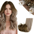 RUNATURE Micro Link Hair Extensions Human Hair Balayage Walnut Brown to Ash Brown with Light Blonde Cold Fusion Micro Beads Hair Extensions Real Human Hair 12 Inch 40g 50s
