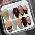 Handmade 3D French Art Press On Nails for Women - Reusable Medium Almond False Nails, 10PCS ABS Artificial Fingernails with Nail Tip Design for Salon & Home Use （Size L）