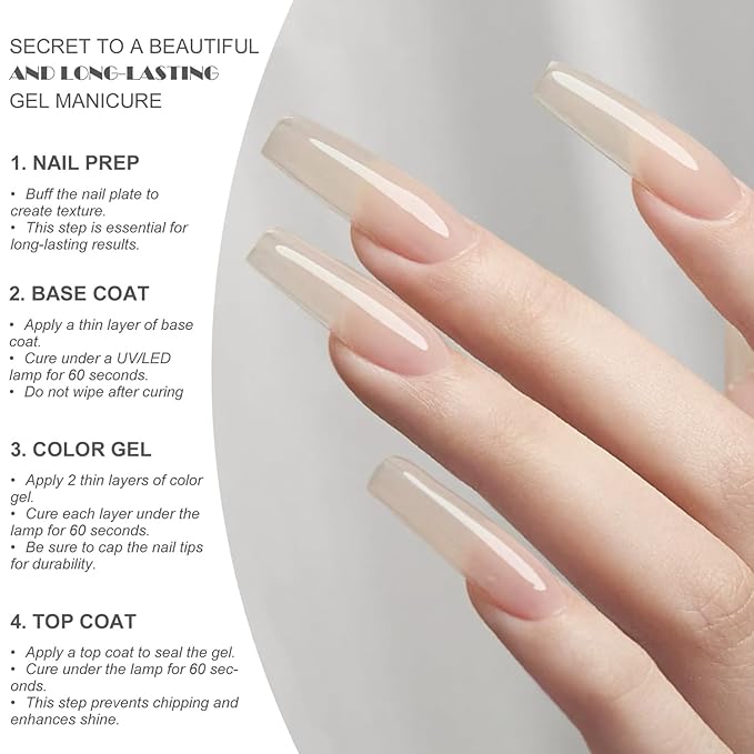 Vishine UV LED Nail Lamp Gel Nail Polish Kit, 36Pcs Jelly Translucent Natural Color Gel Base and Matte & Glossy Top Coat Soak Off DIY Art Manicure All-In-One Nail gel Kit