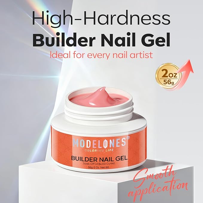 modelones Gel Builder for Nails, 10-in-One Builder Nude Rose Pink 2oz, High Thickness Hard Gel High Hardness for Extension Apex Building Sculpting Overlays Home Salon U V/LED Cured, 2oz