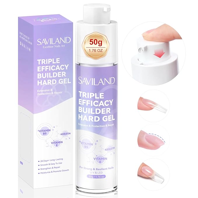 SAVILAND Clear Gel Builder: 50 g Gel Builder Innovative Pressing Bottle Rich in Vitamin E B5 Kerain for Nails Strengthener Extension Thickening, Thin Damaged Nail Repair&Care