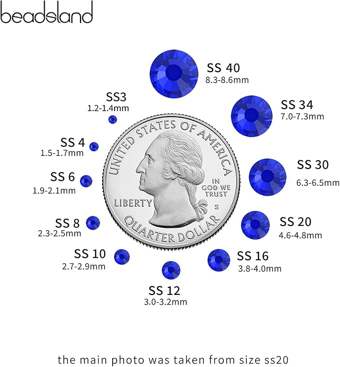 Beadsland 2880pcs Flat Back Crystal Rhinestones Round Gems for Nail Art and Craft Glue Fix,Sapphire,SS8,2.3-2.5mm