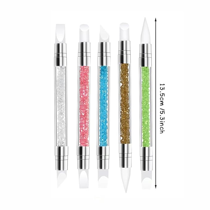 5Pcs Double-Ended Silicone Nail Art Brushes, Dual-Tip Dotting & Sculpting Tools for Gel Polish, 3D Nail Art, Shaping, Drawing, Embossing & Manicure Clean Up-Colorful