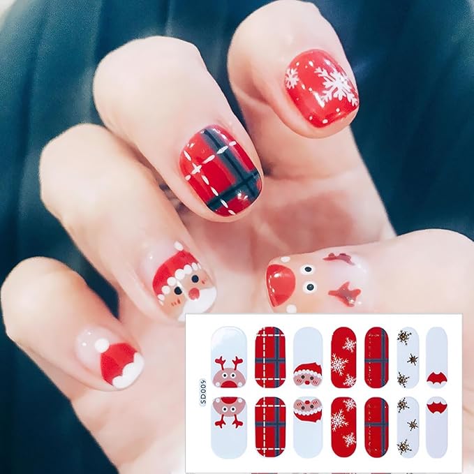 6 Sheets Christmas Nail Polish Strips 3D Green Xmas Trees Gel Nail Stickers Snowflake Self-Adhesive Xmas Holiday Full Wraps with Reindeer Santa Claus Elk Full Wrap Toenail Stickers for Women Nails DIY