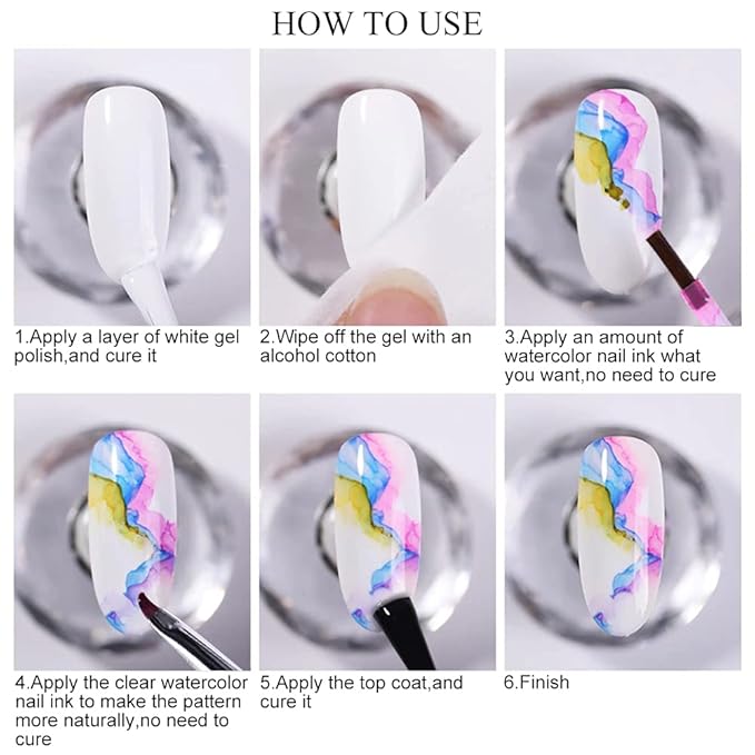 Blooming Nail Polish Watercolor Ink Marble Nail Art Blossom Effect Manicure for Spreading Marble Effect 8 Colors 7ml(0.25fl oz)