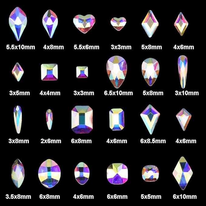 240pcs Popular 12 Styles Flatback Crystals Mix Sizes Multi Shapes Glass Crystal AB Rhinestones for Nail Art Craft 3D Decorations Flat Back Stones Gems Set Box